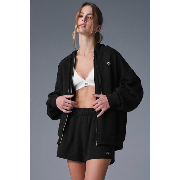 Alo Yoga Accolade Full Zip Hoodie Black Size M Unisex Oversized NWOT - Picture 2 of 9